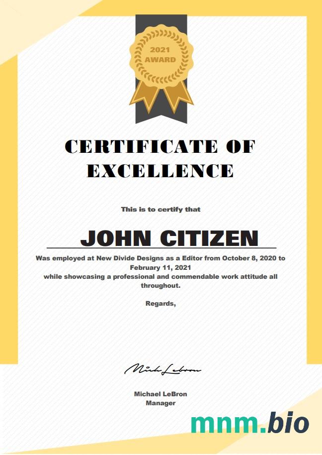 USA Excellence Cert